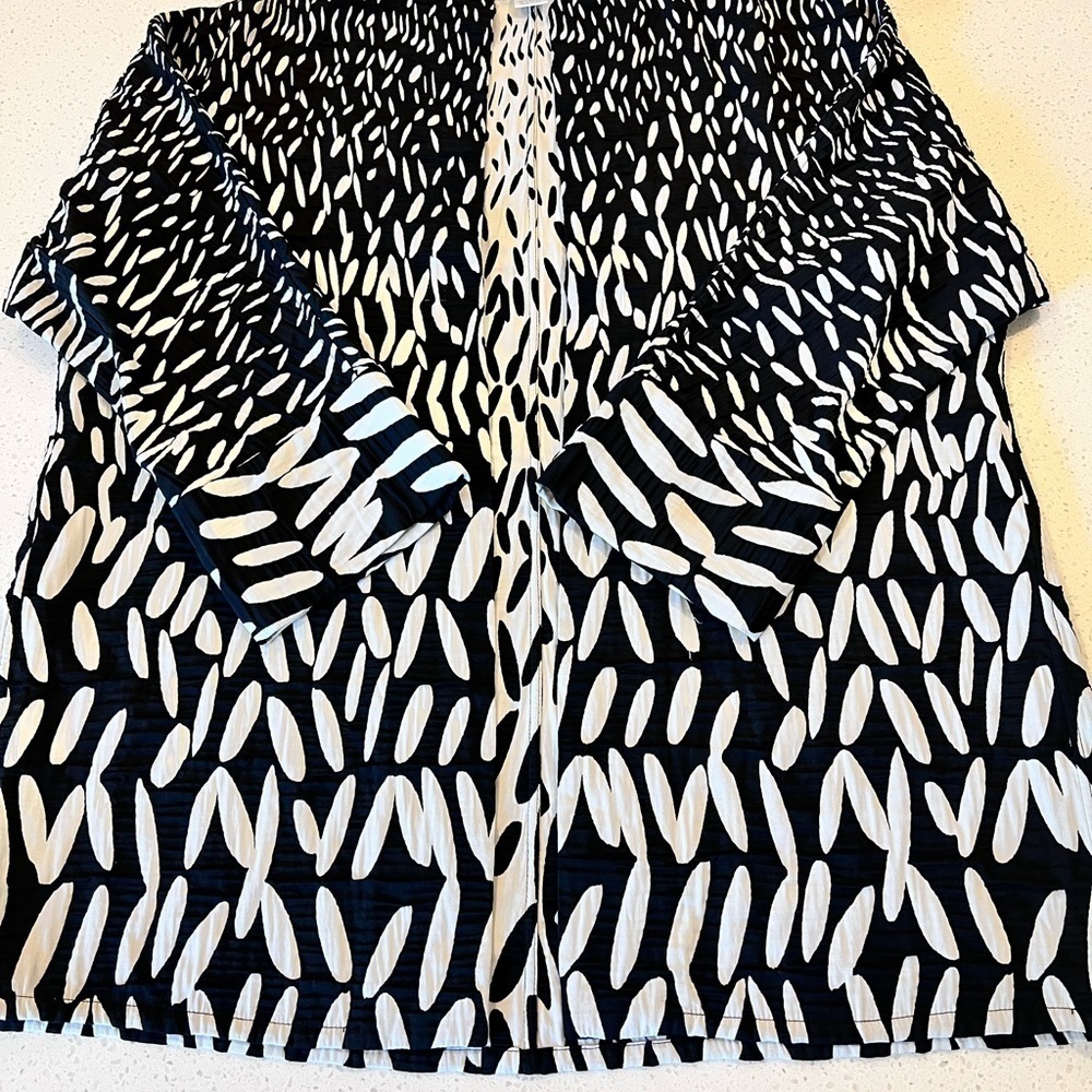 Open Front Kimono Coat Layer Black White Jacket Size Large Luxury EMMELLE NYC - Picture 12 of 15